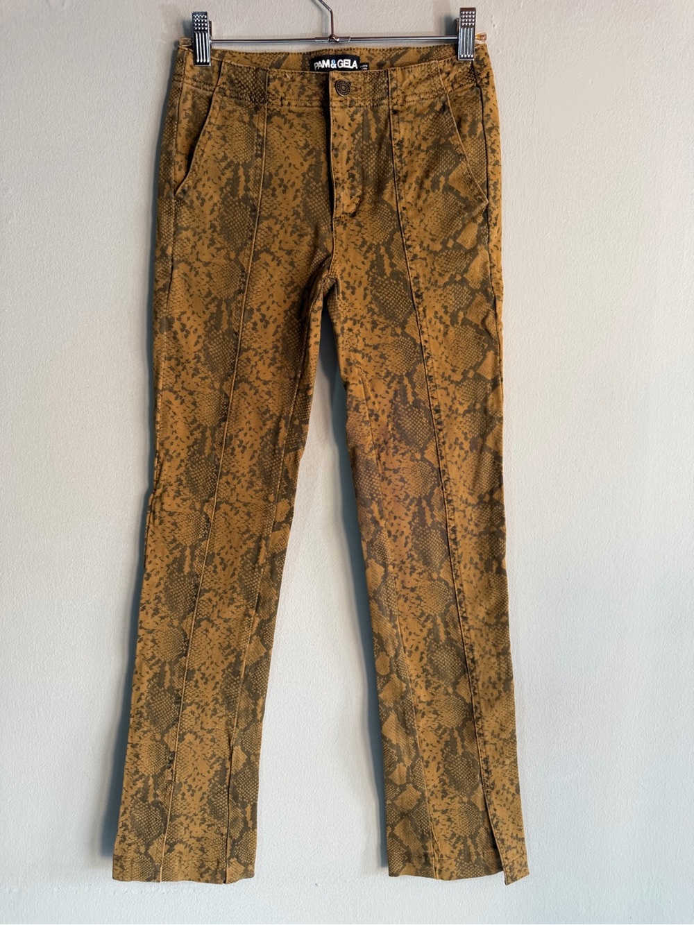 Pam & Gela Women's Snake-Print Jeans in Mustard Brown